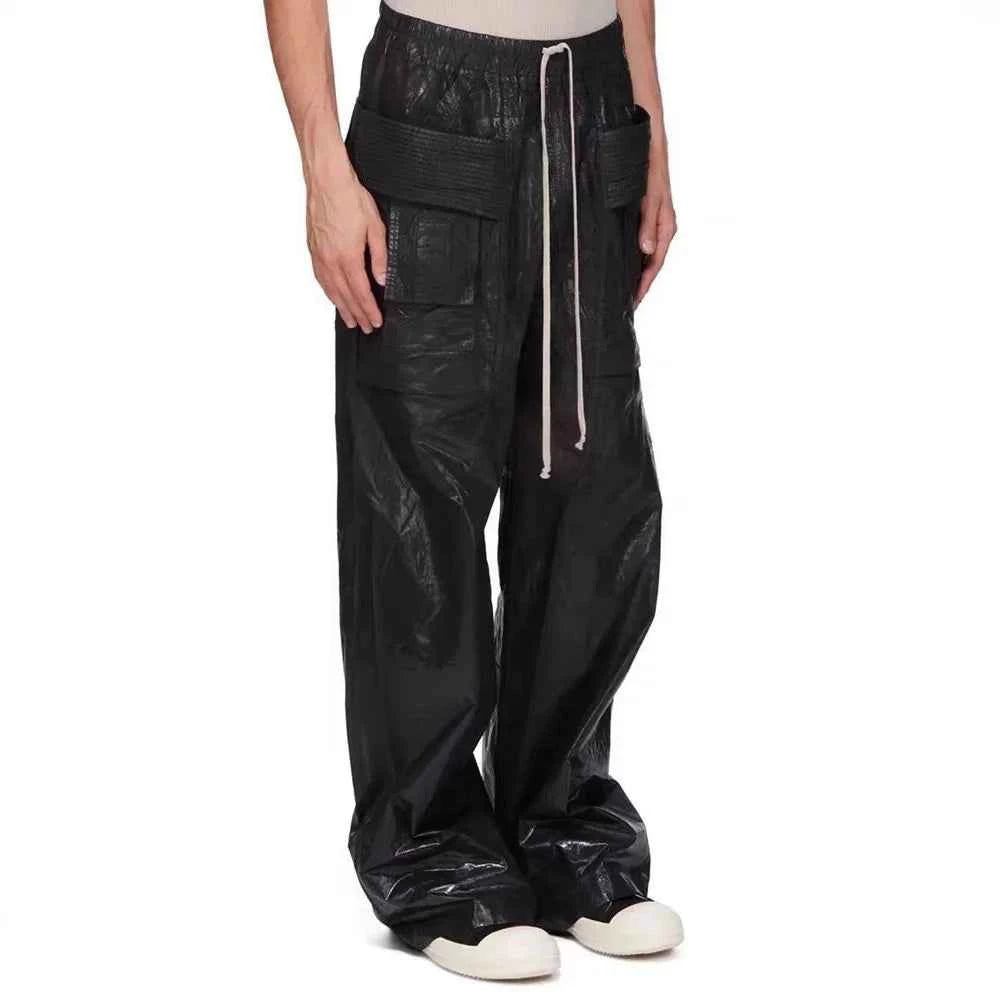 Streetwear Wide Leg Workwear Leather Cargo Pants