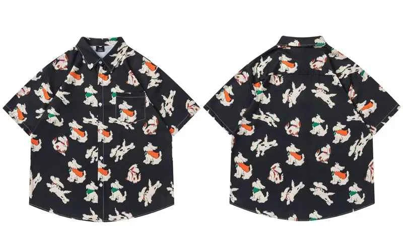 Streetwear Vibrant Cartoon Dog Cute Beach Shirt