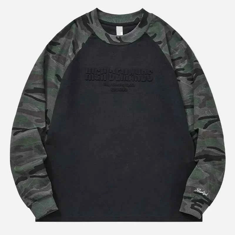 Vintage Camouflage Sleeve Loose Fit Sweatshirt