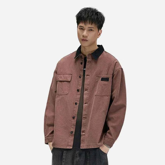 Warm Contrast Collar Loose Fit Casual Jacket