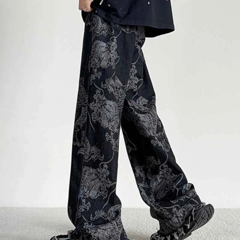 Dragon Pattern Chinese Style Retro Jeans