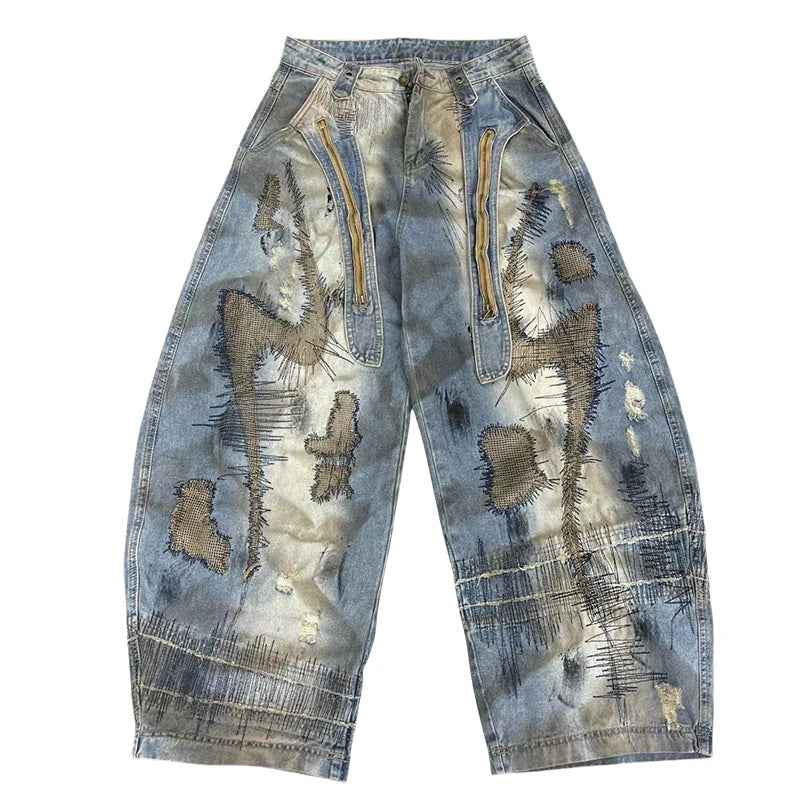 Boyfriend Vintage Embroidered Cool Baggy Jeans