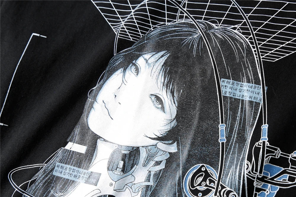Streetwear Robotic Anime Girl Loose T-Shirt