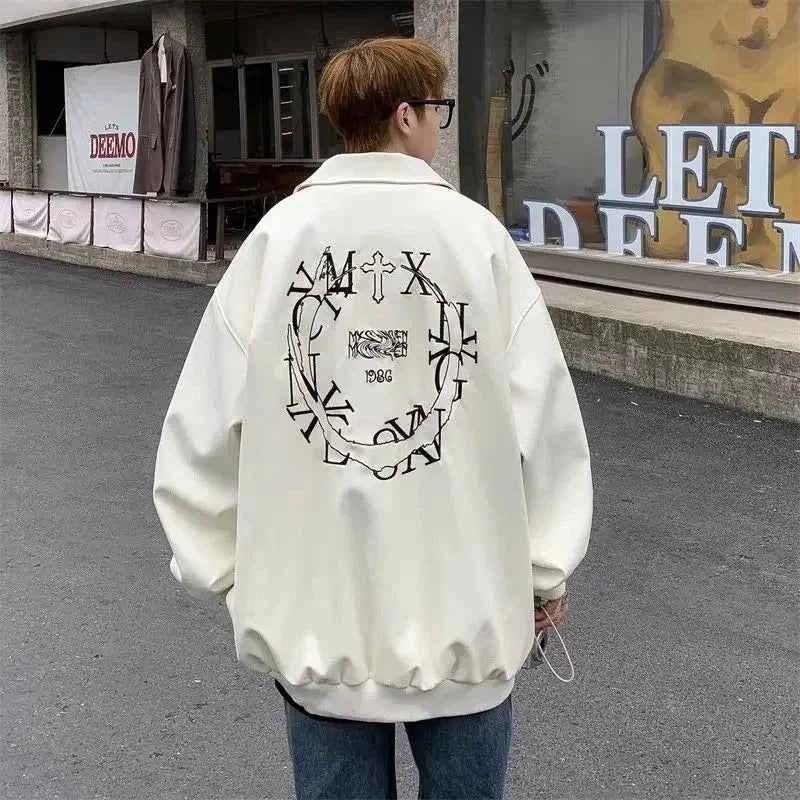 Vintage Embroidered PU Baseball Leather Jacket
