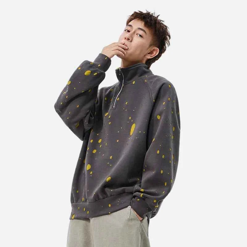 Streetwear Hip Hop Loose Half Zipper Sweatshirt