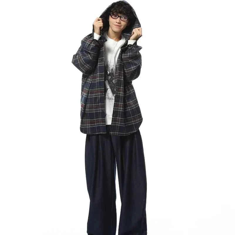 Streetwear Cool Plaid Casual Hooded Shirt