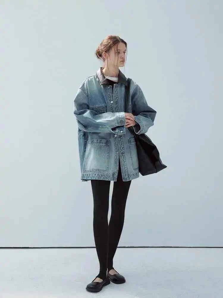 Retro Loose French Splicing Denim Jacket
