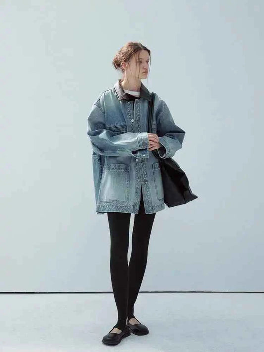 Retro Loose French Splicing Denim Jacket