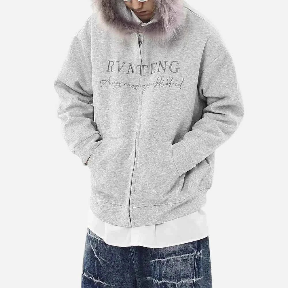 Essential Casual Zipper Faux Fur Hooded Sweatshirt