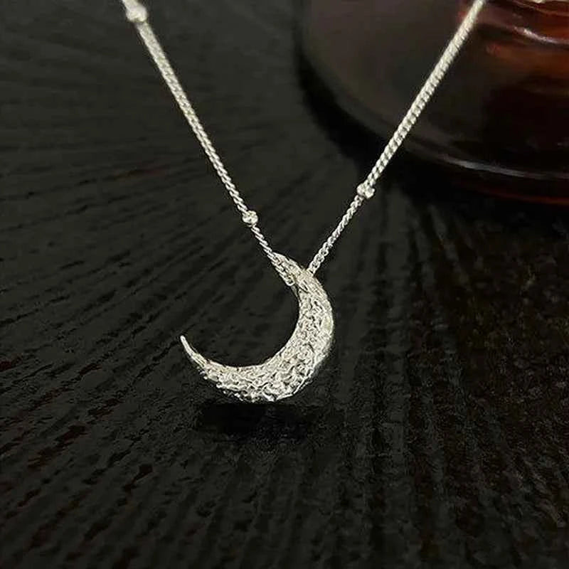 Women Frosted Moon Sterling Silver Necklace