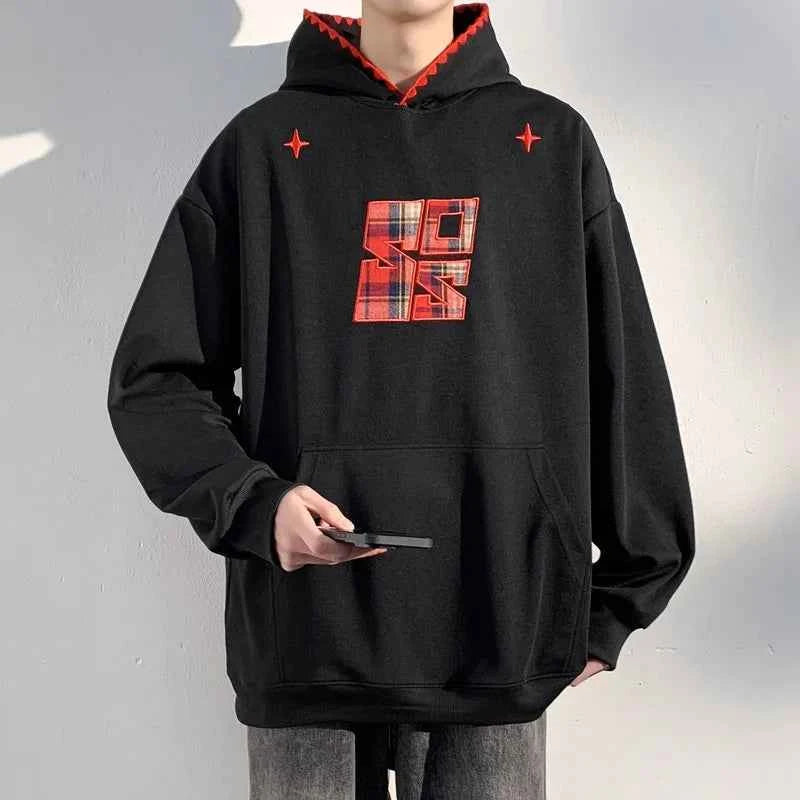 Plaid Splicing Oversized Fake Two Pieces Hoodie