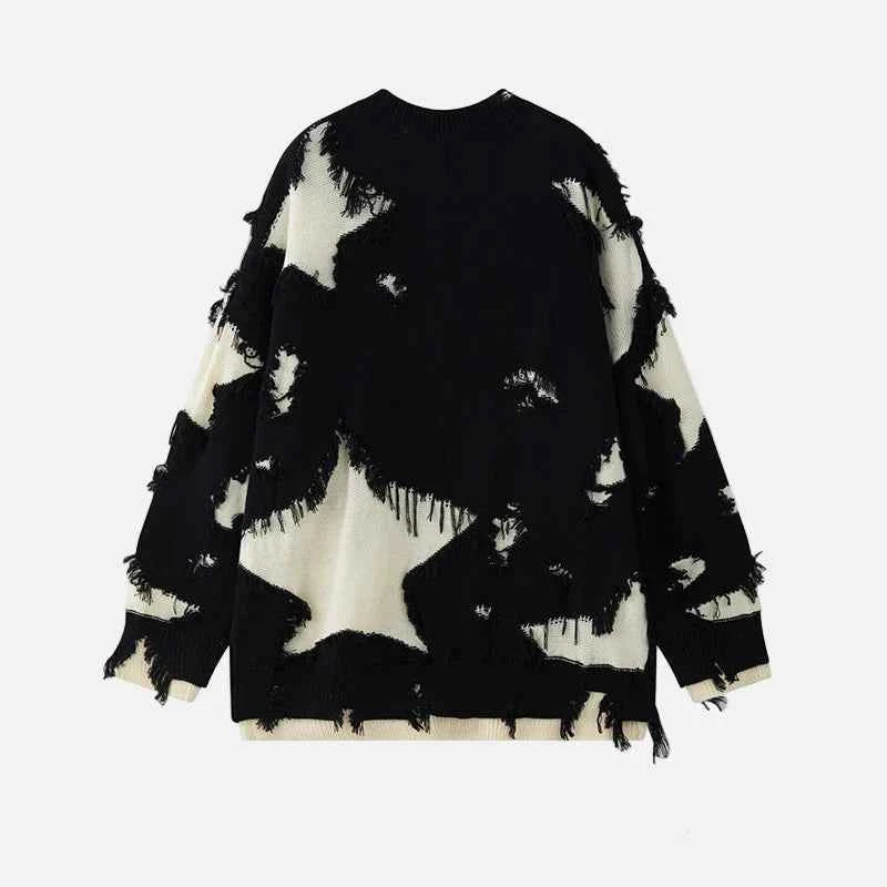 Gothic Trendy Ripped Star Hole Tattered Knit Sweater