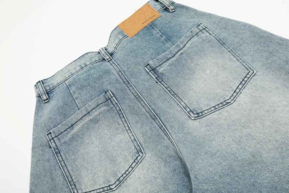 Streetwear Distressed Multi Pocket Wide Leg Denim Jeans