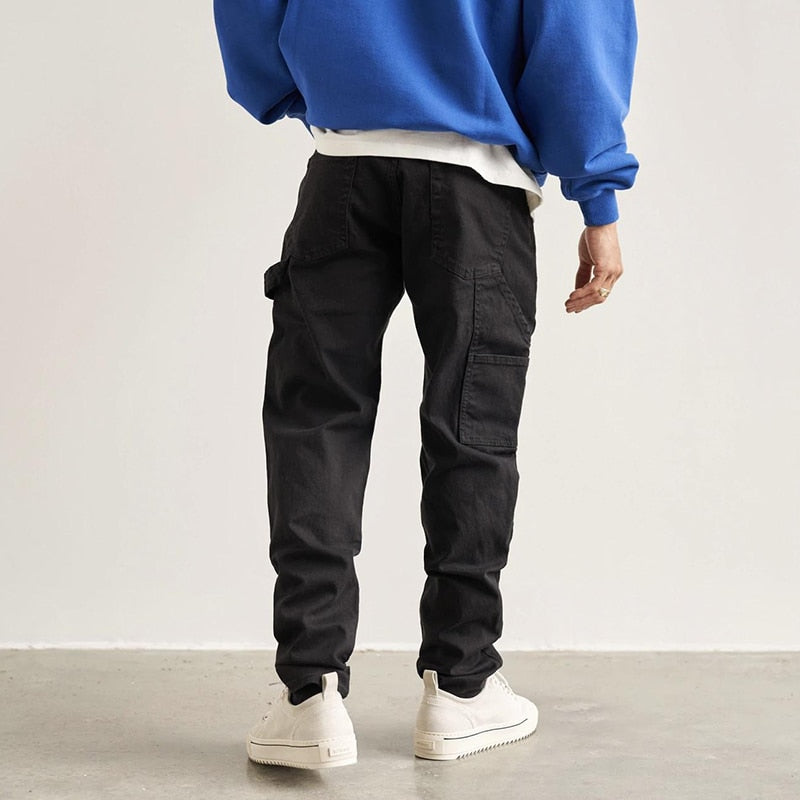 Solid Color Multi Pockets Denim Pants