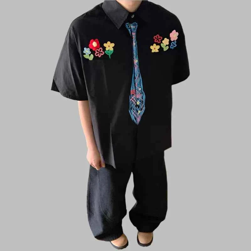 Vintage American Grid Pattern Embroidered Shirt