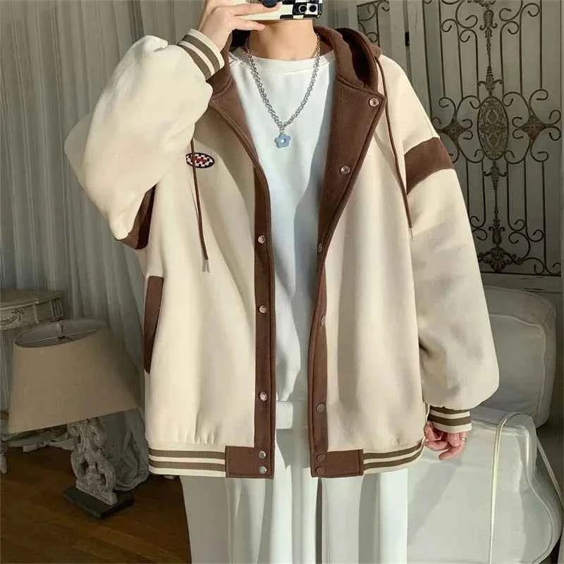 Y2K Stylish Patchwork Hooded Varsity Jacket