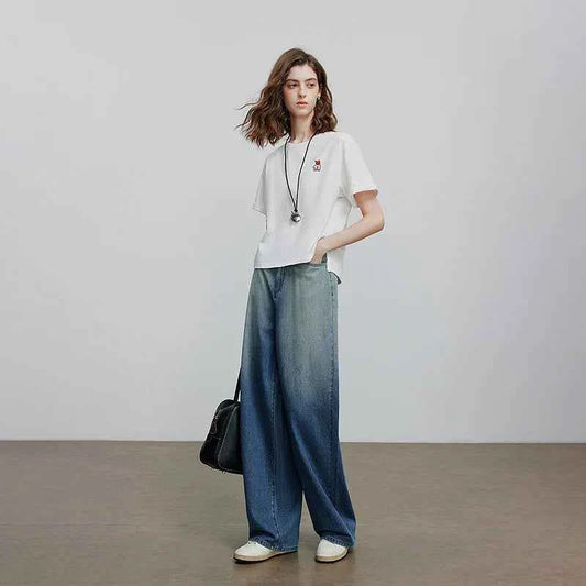 Chic Blue Summer Wide Leg Denim Jeans