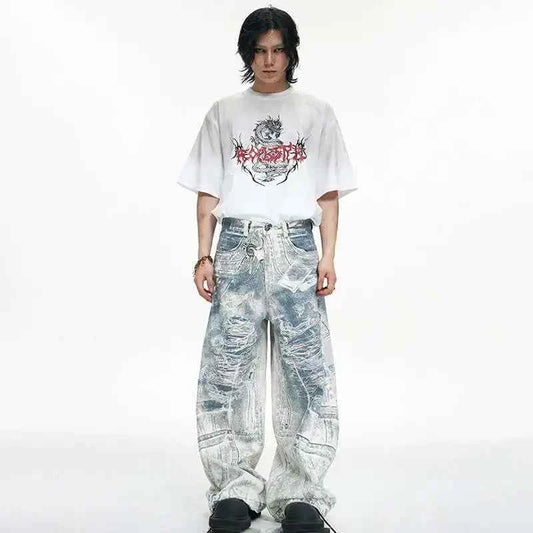 Luxury Vintage 3D Printed Designer Jeans