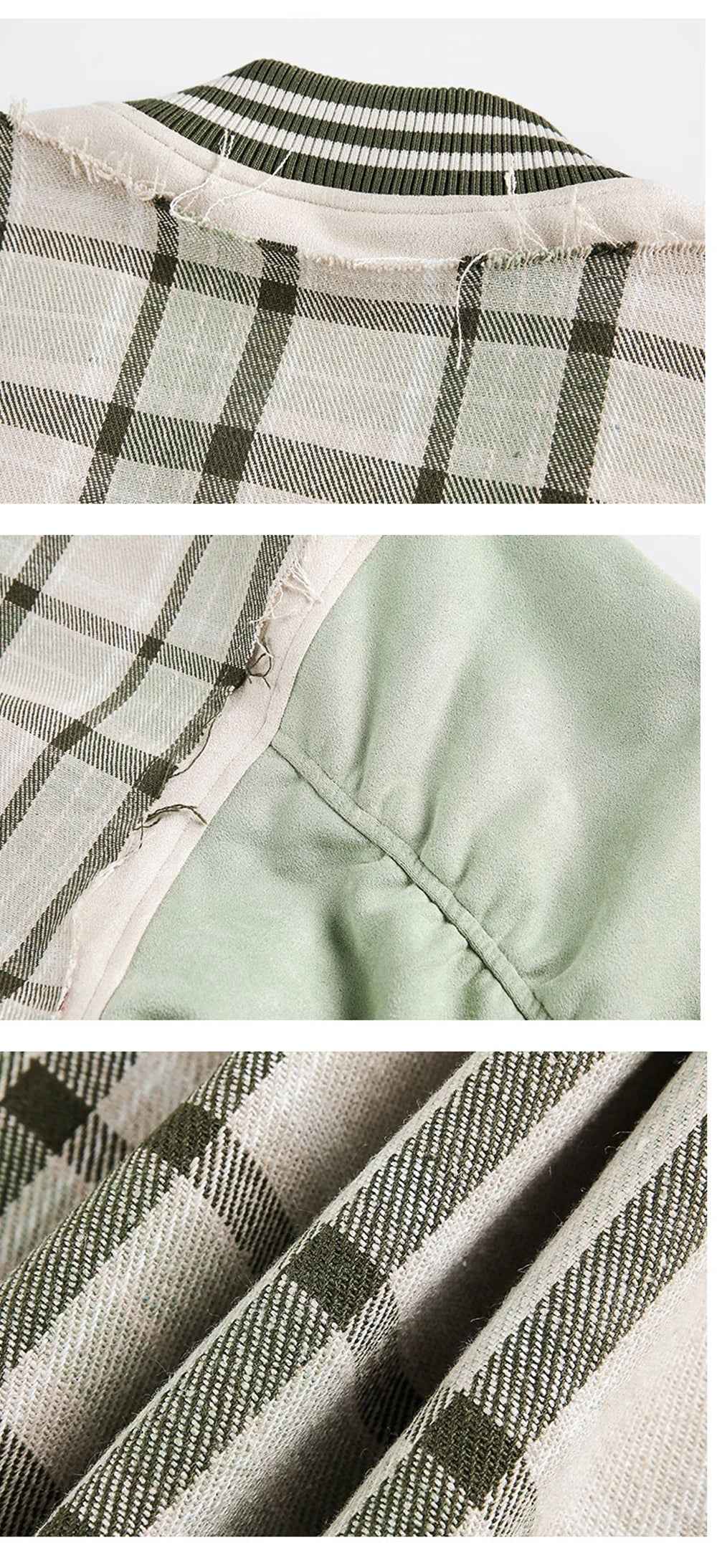 Trendy Embroidered Patchwork Plaid Varsity Jacket