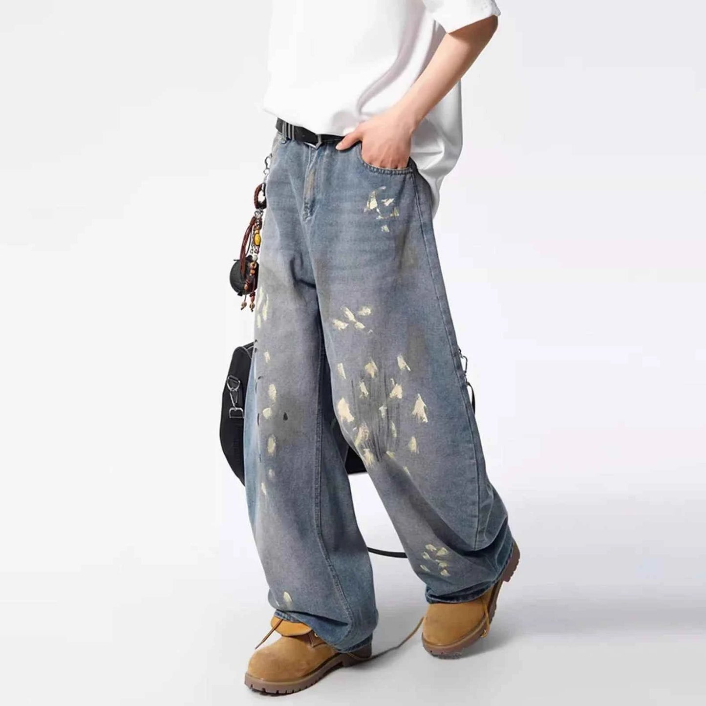 Vintage Spray Painting Denim Washed Jeans