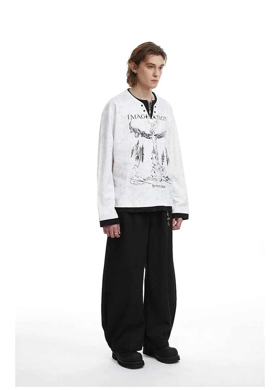 Dark Gothic Punk Fake Two-Piece Long T-Shirt