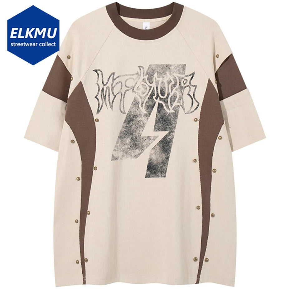 Rivet Patchwork Streetwear Oversized T-Shirts