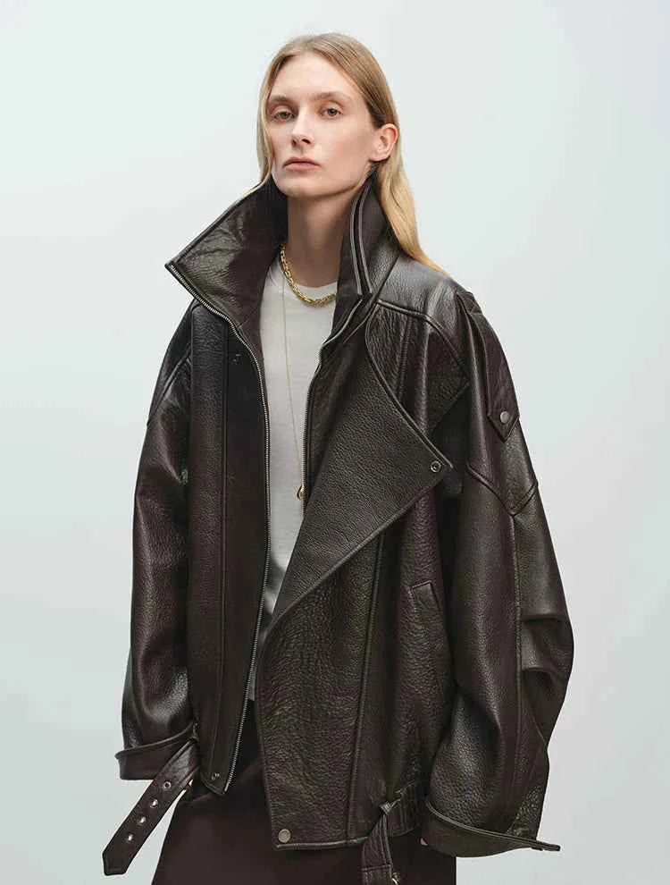 Luxury Oversized Black Leather Jacket