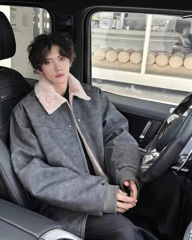 Thickened Fleece Motorcycle Leather Fur Jacket