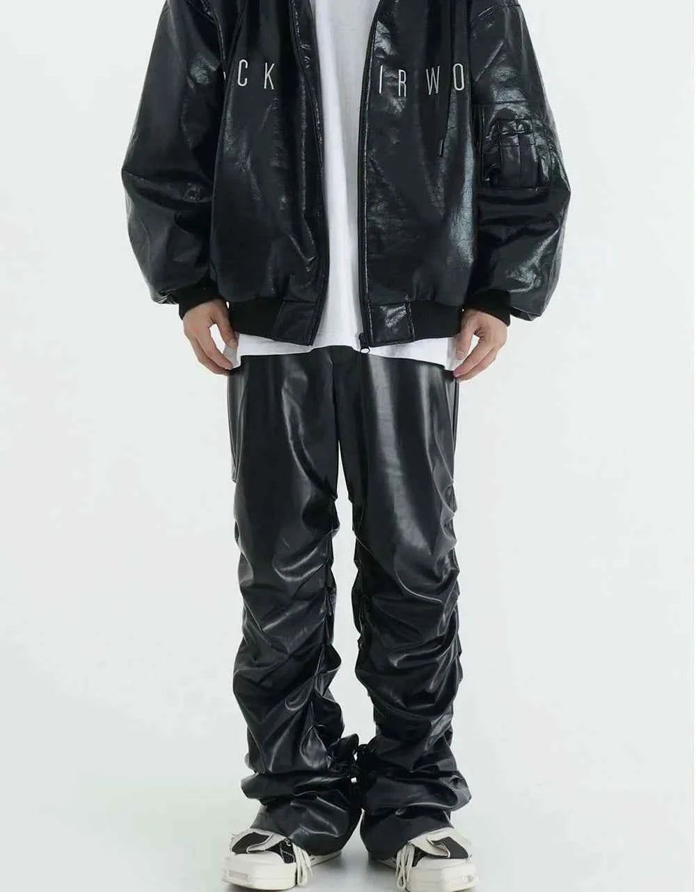 Breathable Stylish Pleated Leather Motorcycle Pants