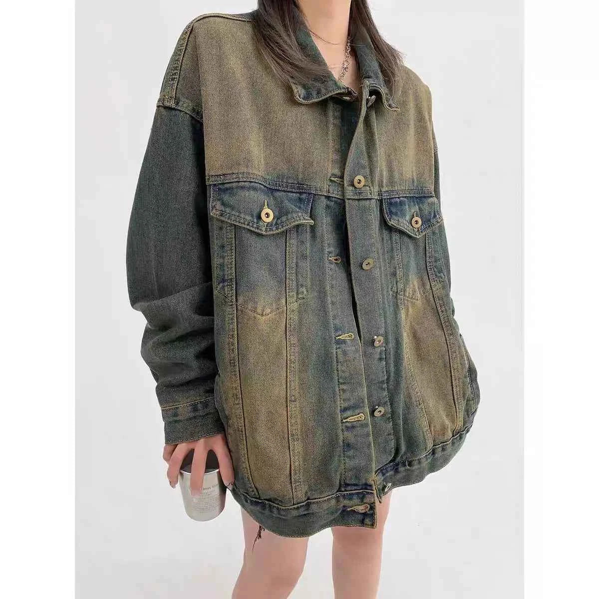 Trendy Retro Vintage Washed Denim Jacket