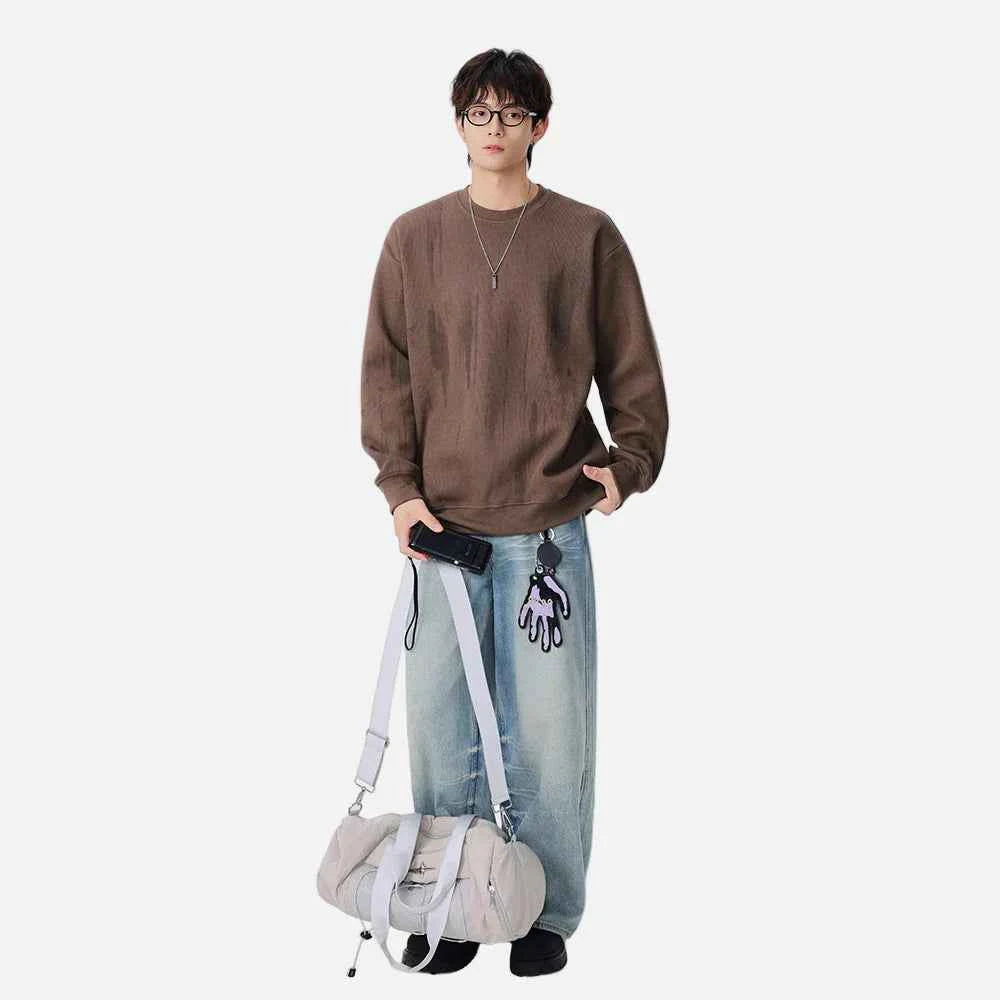 Streetwear Distressed Crew Neck Sweatshirt