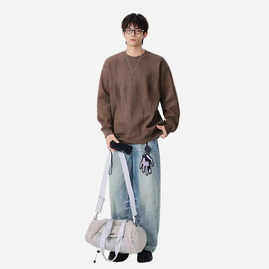 Streetwear Distressed Crew Neck Sweatshirt