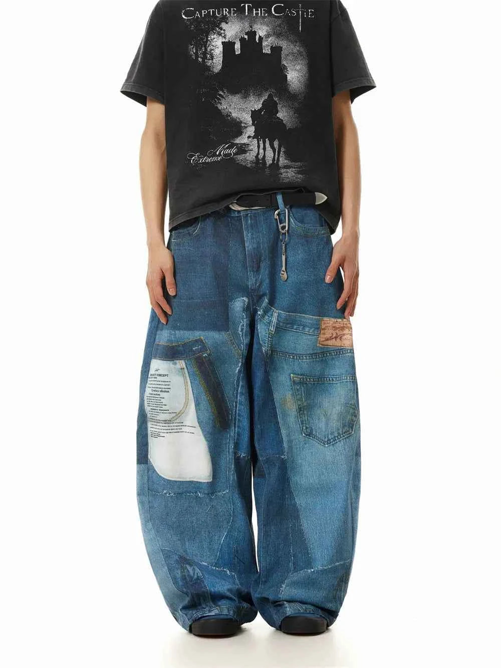 Streetwear Distressed Loose Wide Leg Cargo Jeans
