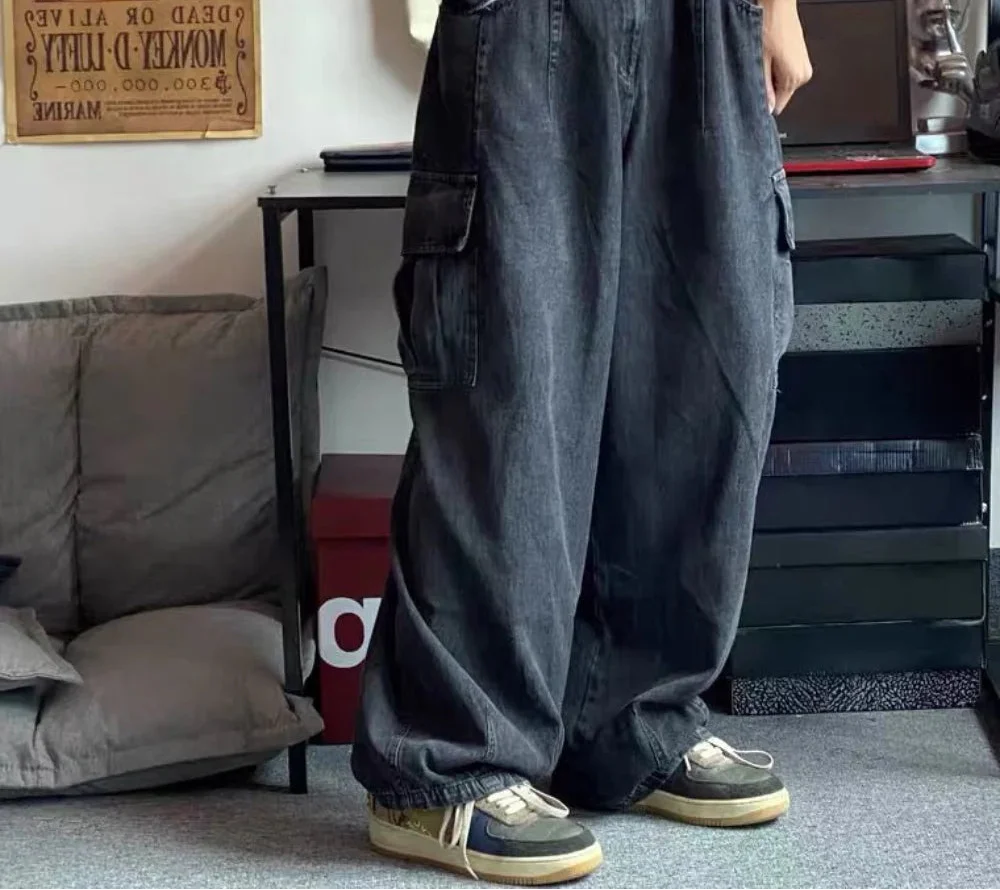 Y2K Oversized Hip Hop Denim Cargo Jeans - Luxuryurbanwear