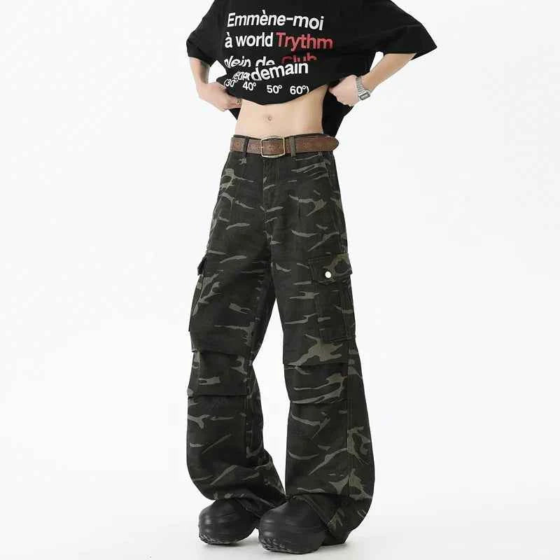 Trendy Camouflage Cargo Straight Leg Pants