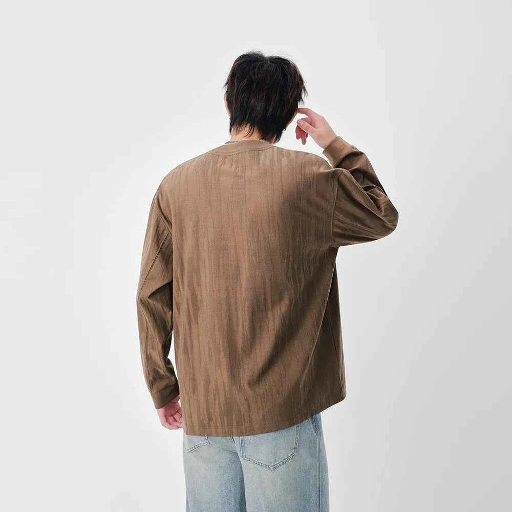 Comfortable Textured Crew Neck Long Sleeve T-Shirt