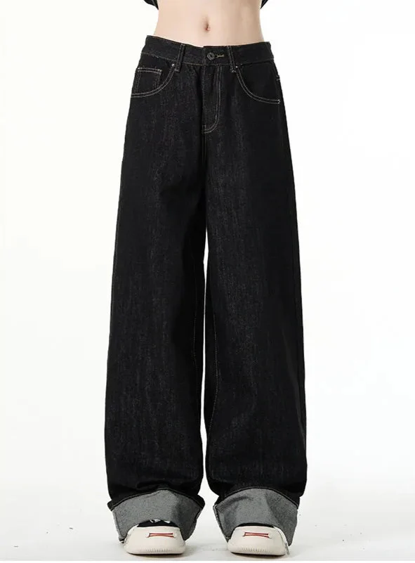 Vintage Black Gothic Oversize Hip Hop High Jeans - Luxuryurbanwear