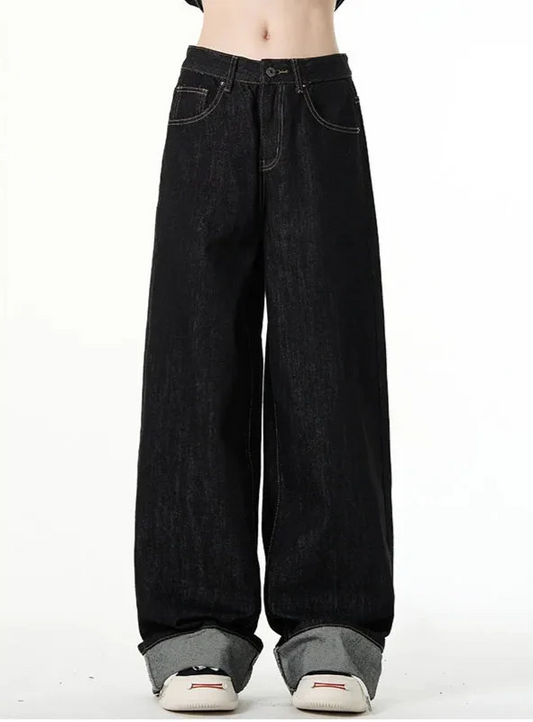 Vintage Black Gothic Oversize Hip Hop High Jeans - Luxuryurbanwear