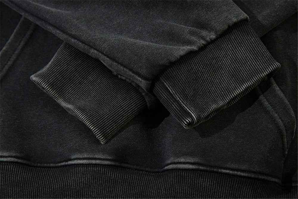 Effortless Streetwear Star Graphic Black Washed Hoodie