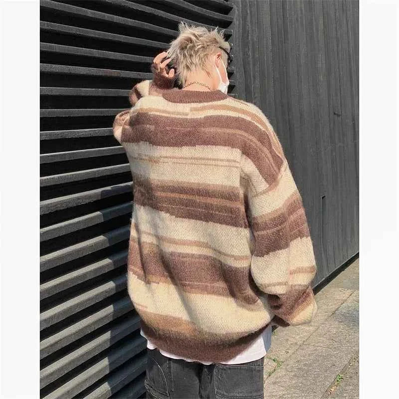 Streetwear Oversized Striped Knit Sweater