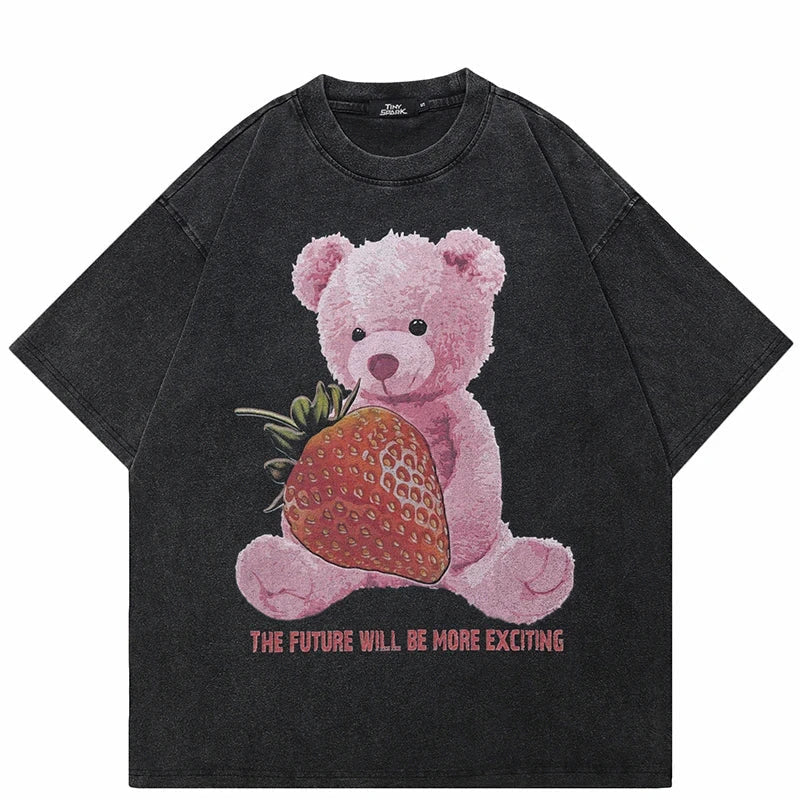 Coal Black Strawberry Stuffed Bear Visual T-Shirt