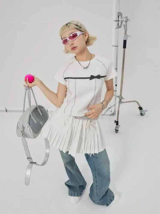 Chic Bow Cotton Crop T-Shirt
