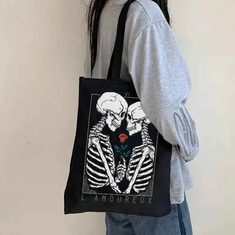 Gothic Skull Letter Printed Canvas Tote Bag