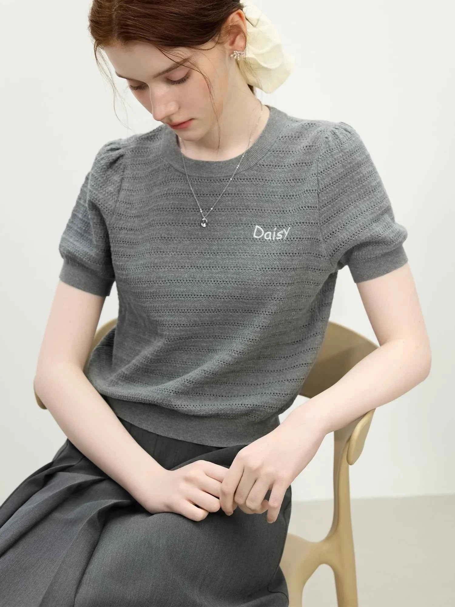 Women Hip Hop Versatile Hollow Texture Knitted T-Shirt