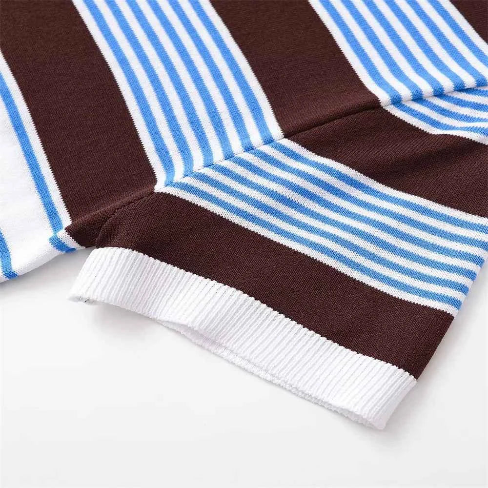 Durable Striped Knitted Short Sleeve Cardigan