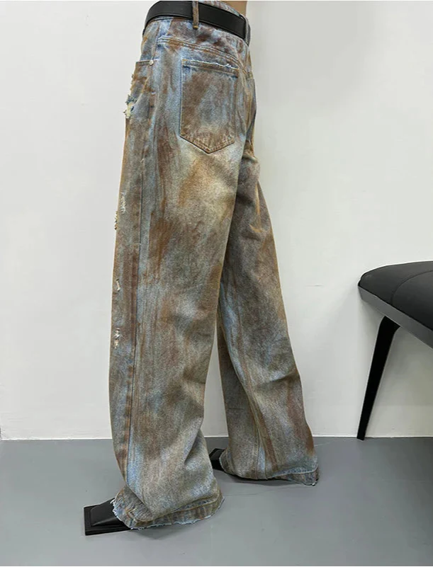 Flexible Streetwear American Style Hip Hop Rusty Jeans - Luxuryurbanwear