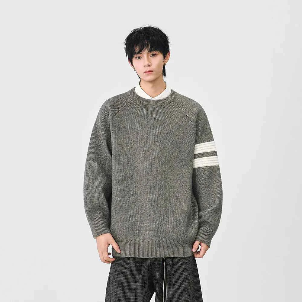 Striped Knit Crewneck Raglan Sleeve Sweater