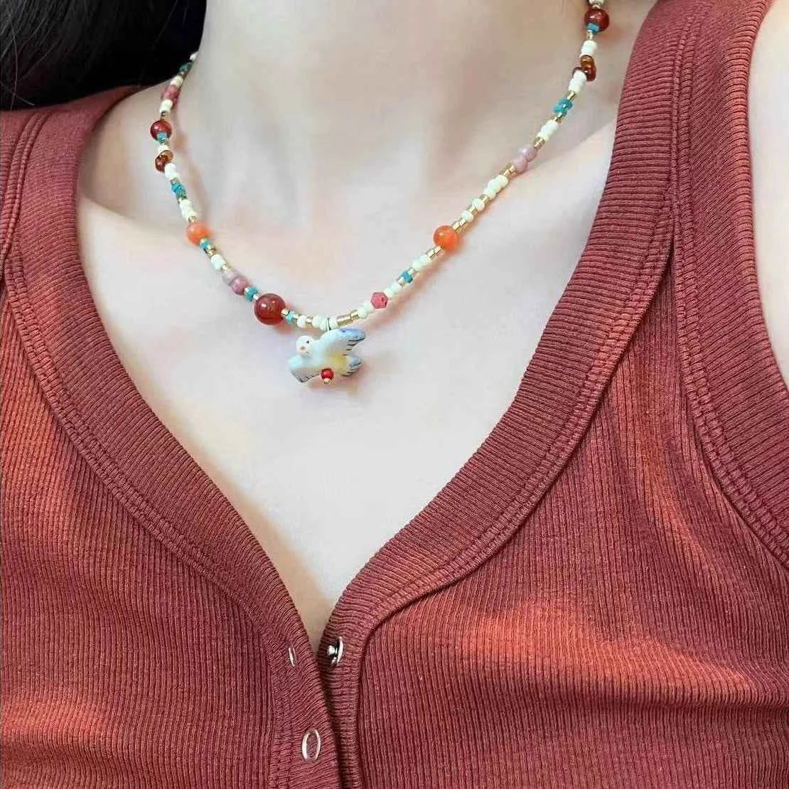 Aesthetic Y2K Colorful Bird Pendant Necklace