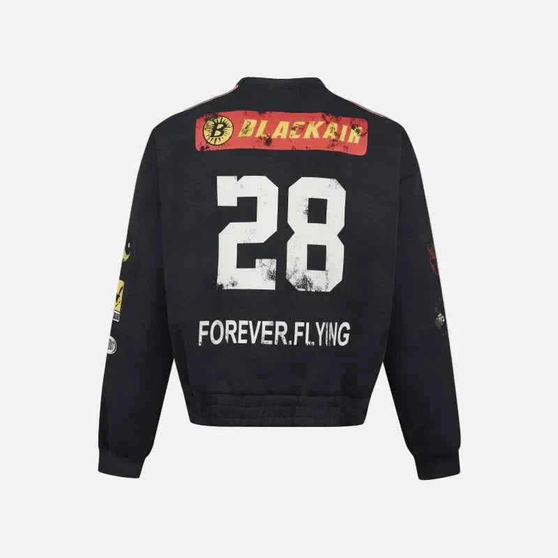 Streetwear American Retro Print Racing Sweatshirt