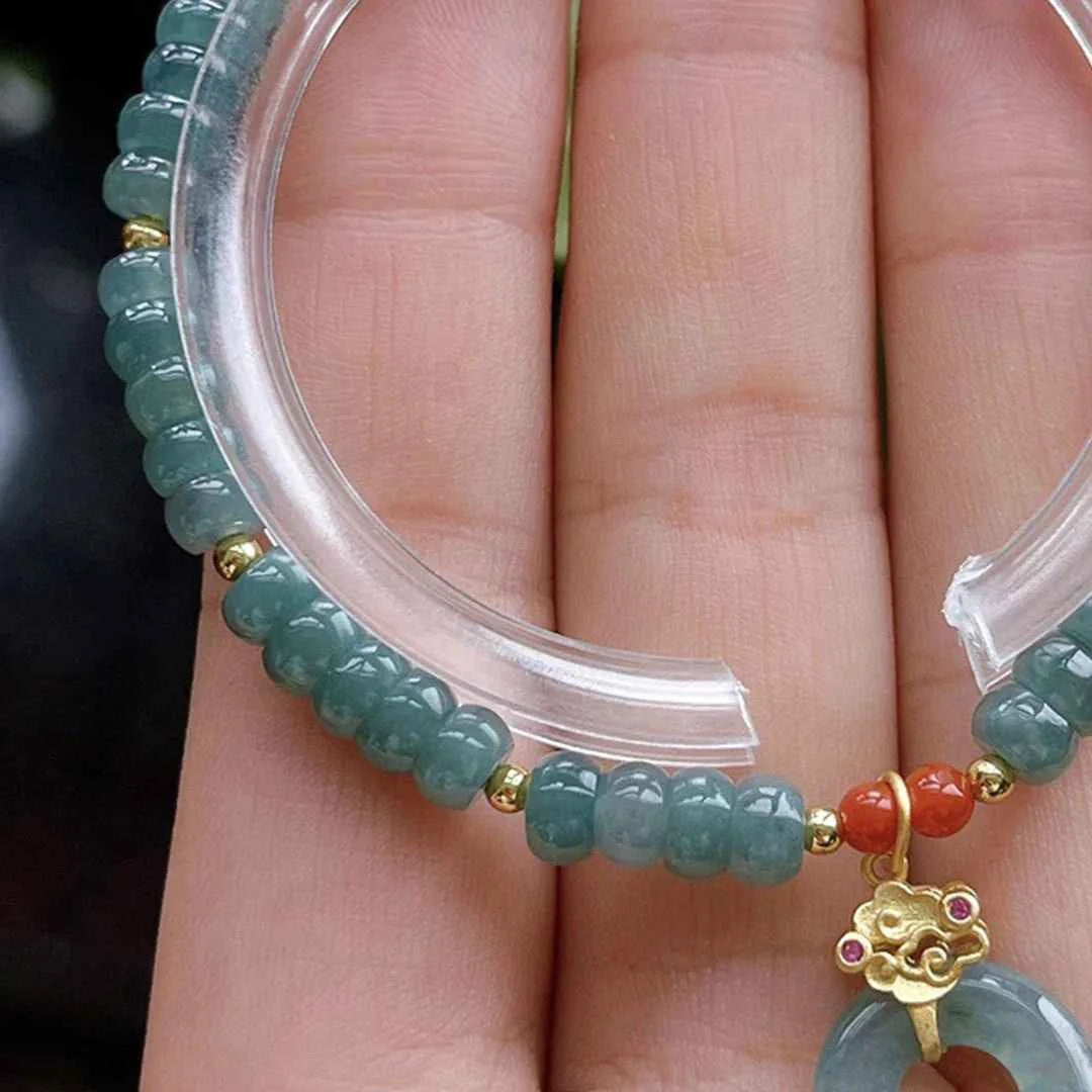 Bohemian Jade Peace Button Pendant Bracelet